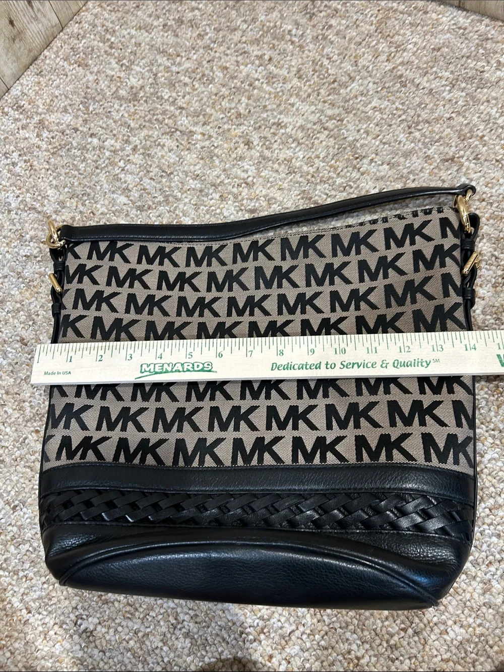 Michael Kors Black & Beige MK Logo Bucket Shoulder Bag Gold Hardware